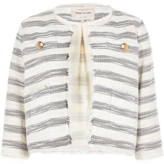 River Island Cream stripe fitted boxy boucle jacket