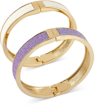 Betsey Johnson Bracelet Set, Gold-Tone White and Lilac Glitter Hinged Bangle Bracelets