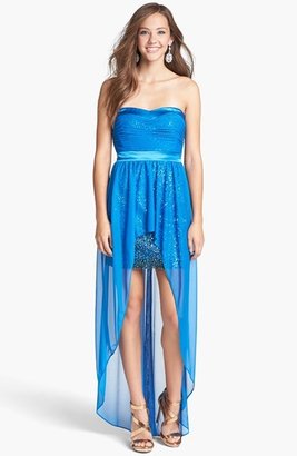 Hailey Logan Chiffon Overlay Sequin Dress (Juniors) (Online Only)