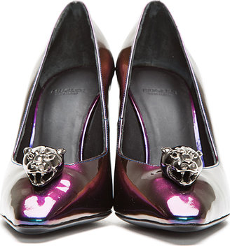 Thierry Mugler Purple Iridescent Leather Panther Pumps
