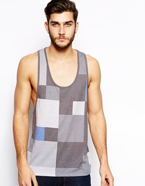 ASOS Vest With All Over Block Print And Extreme Racer Back