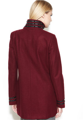 Sam Edelman Asymmetrical Wool-Blend Faux-Leather-Trim Coat
