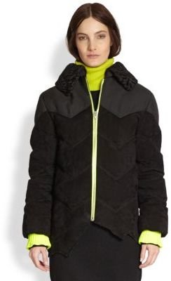 Alexander Wang Shearling-Collared Leather Puffer Jacket