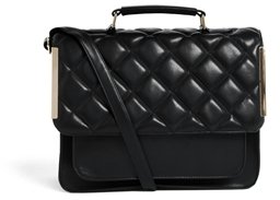 ASOS Quilted Flap Satchel Bag with Metal Bars - Black