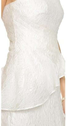Badgley Mischka Asymmetrical Peplum Strapless Dress