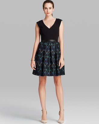 ABS by Allen Schwartz Dress - Cap Sleeve V Neck Print Skirt Fit and Flare