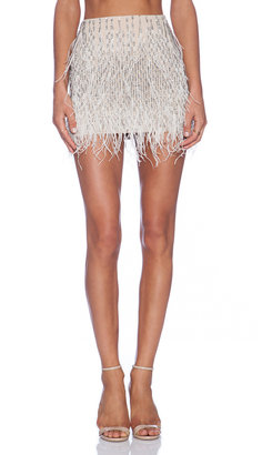 Haute Hippie Ponte Embellished Mini Skirt with Feathers