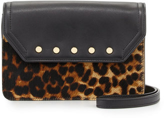 Milly Logan Leopard-Print Calf Hair Mini Crossbody Bag, Black