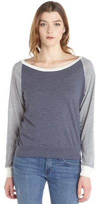 Alternative Apparel railroad blue and ivory slouchy knit top