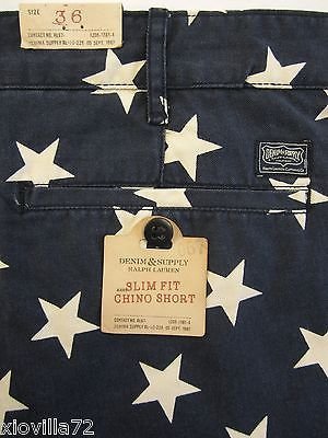 Denim & Supply Ralph Lauren Men Polo Slim Fit Military Star Print Blue Shorts
