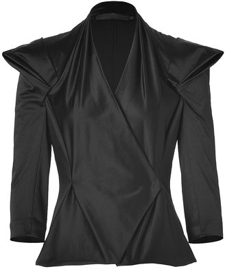 Donna Karan New York Black Satin Draped Jacket