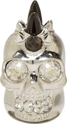 Alexander McQueen Silver Horn Studded Skull Ring