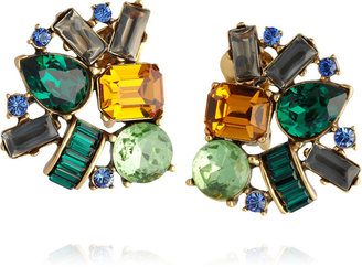 Oscar de la Renta Gold-plated crystal clip earrings