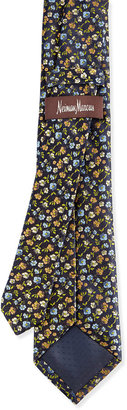 Neiman Marcus Floral-Pattern Faille Tie, Navy/Gold