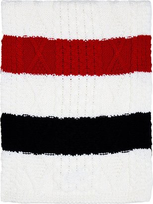 Thom Browne White Rugby Stripe Cableknit Aran Scarf