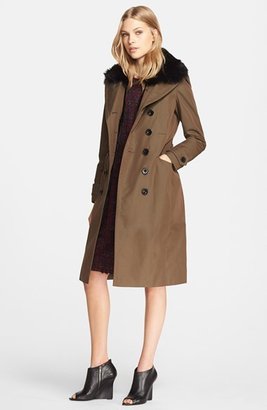 Burberry 'Densby' Trench Coat with Genuine Fox Fur Collar & Genuine Rabbit Fur Liner