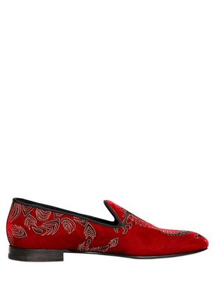 Max Verre Dragon Embroidered Velvet Loafers