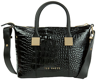 Ted Baker Fauna Leather Square Tote Bag, Black Croc