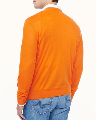 Neiman Marcus Tipped V-neck sweater, orange