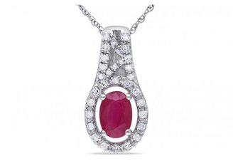 Ice 1/6 CT TDW Diamond and 1 CT TGW Ruby 10K White Gold Fashion Pendant Necklace