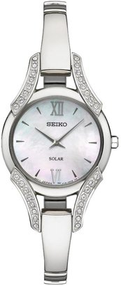 Seiko Solar Dress Mop Dial And Crystal Case Ladies Watch