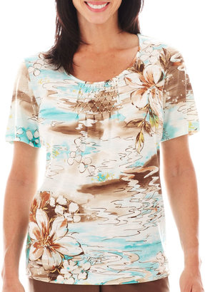 Alfred Dunner Ipanema Short-Sleeve Aquatic Floral Print Top