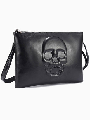 Choies Black Embossed Skull Clutch Bag With Shoulder Strap