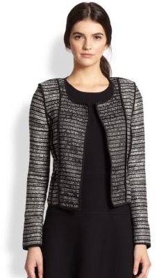 Milly Piped Stripe-Patterned Knit Jacket