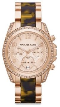 Michael Kors Blair Rose Goldtone Stainless Steel & Tortoise-Print Acetate Chronograph Bracelet Watch