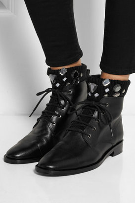 Markus Lupfer Embellished ribbed-knit and leather ankle boots