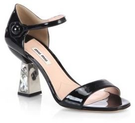 Miu Miu Patent Leather Jeweled-Heel Sandals
