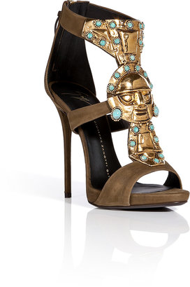 Giuseppe Zanotti Suede Sandals with Embellished Front in Military Gr. 35