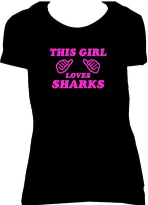 American Apparel This Girl Loves Sharks Womens Fitted T-Shirt Funny Ocean Animal Ladies Tee