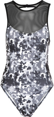 Beth Richards Bardot mesh and camouflage-print swimsuit
