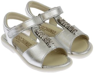 Moschino Girls Metallic Silver Logo Sandals