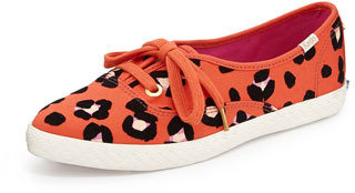 Kate Spade Keds leopard-print canvas pointer sneaker, cyber orange
