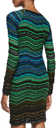 M Missoni Long-Sleeve Fancy Ripple-Knit Dress