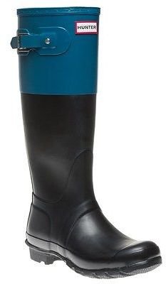 Hunter New Womens Black Original Colour Block Rubber Boots Knee-High Pull On