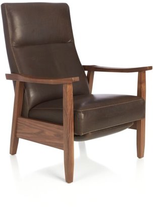 Crate & Barrel Greer Leather Wood Arm Recliner
