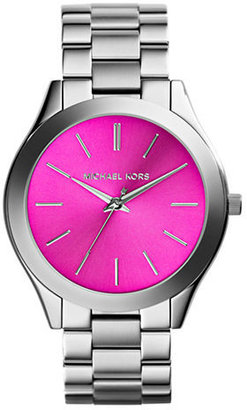 KORS MICHAEL Mid SizeTone Slim Runway Watch with Pink Dial - SILVER