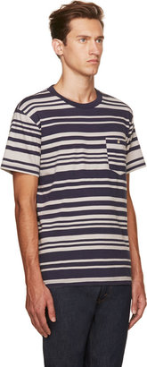Paul Smith Navy & Grey Barcode Stripe T-Shirt