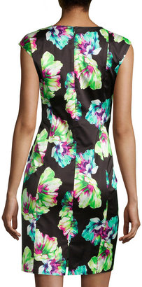 Lafayette 148 New York Floral-Print Square-Neck Dress, Black Multi