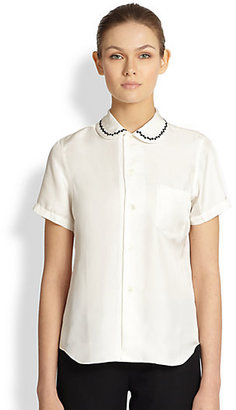 Comme des Garcons Silk Embroidered Collar Blouse
