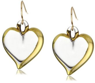 Yummi Glass 24k Gold-Painted Murano Glass Clear-Color Heart Drop Earrings
