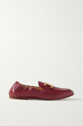 Tod's Catena Embellished Leather Loafers - Burgundy