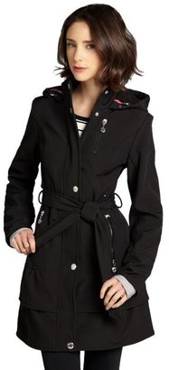 Betsey Johnson black softshell belted hooded coat