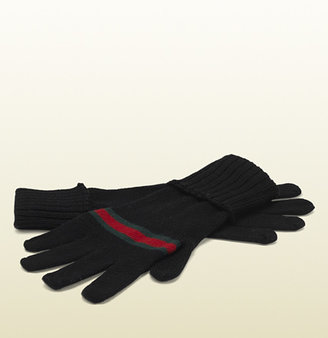 Gucci Black Wool Gloves With Web