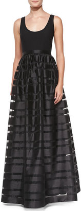 Aidan Mattox Aidan by Sleeveless Banded Skirt-Overlay Gown