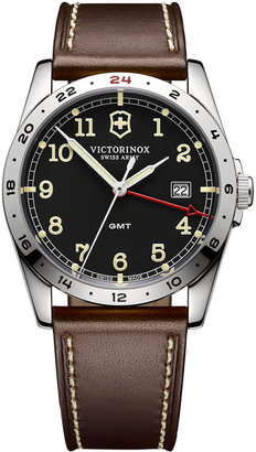 Swiss Army 566 Victorinox Swiss Army Men's Infantry GMT Brown Leather Strap Watch 40mm 241648