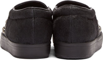 Miharayasuhiro Black Calf-Hair Studded Slip-On Sneakers
